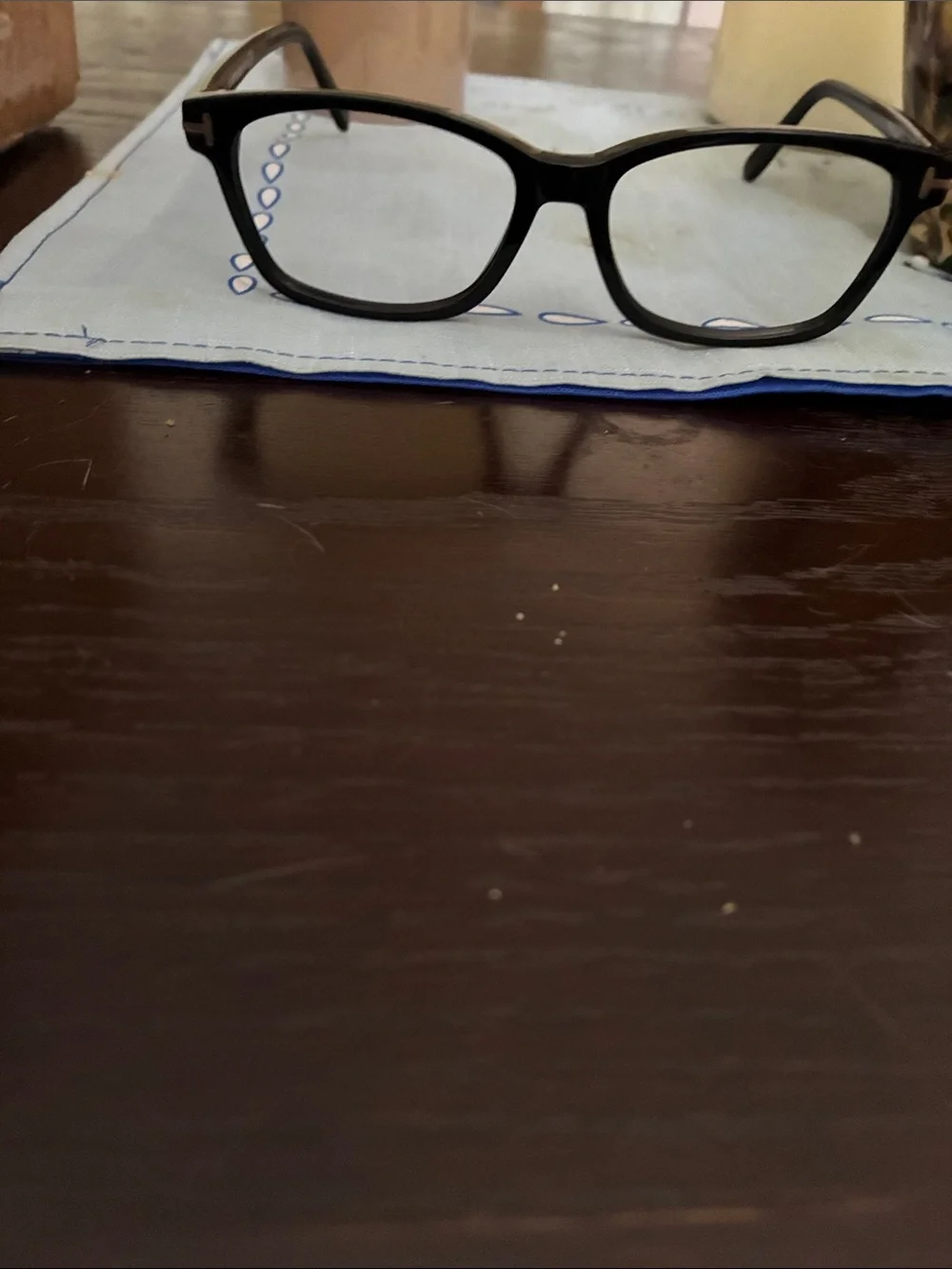 Tom Ford Black Rectangular Optical Frames with Gold Temple Accent